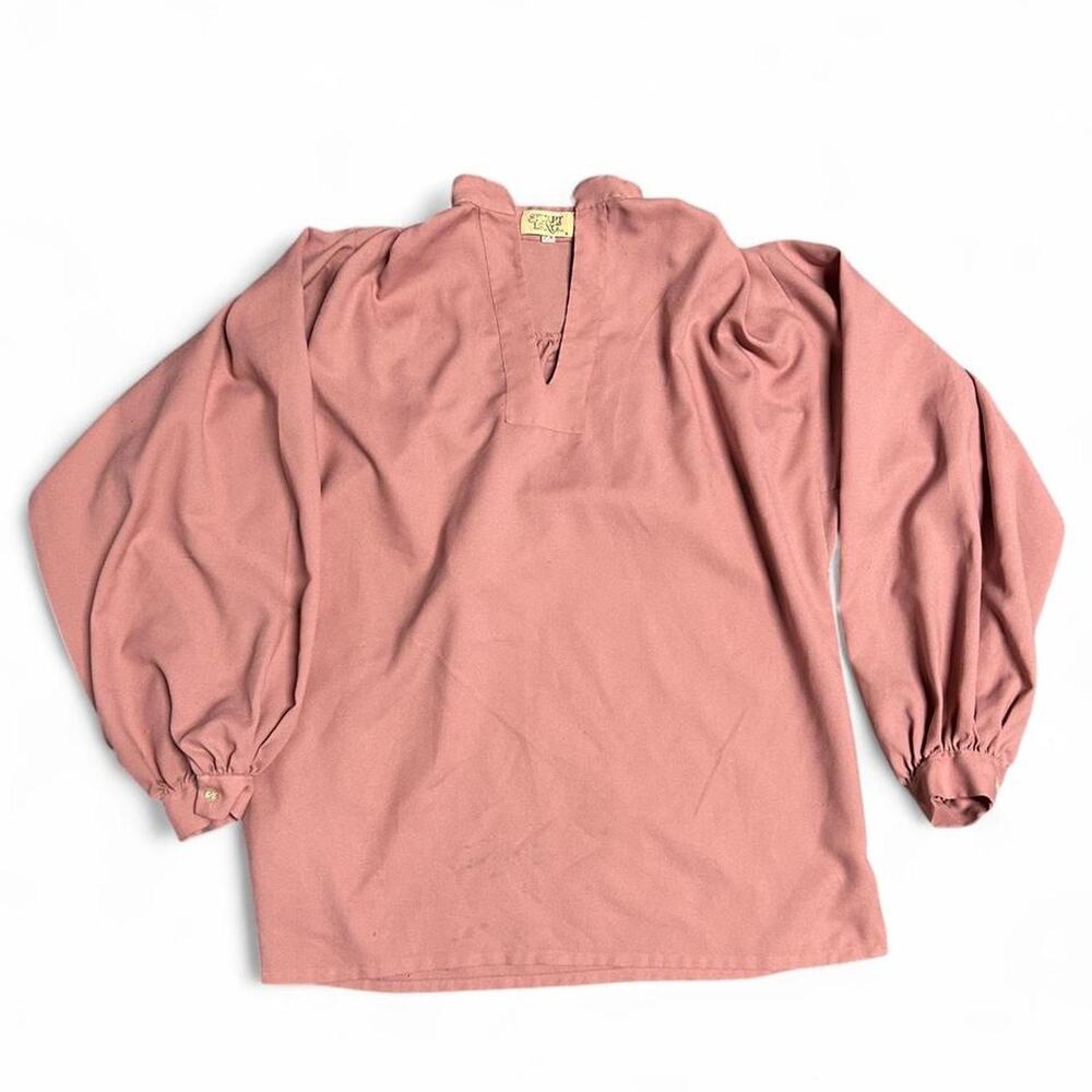 XL Vintage 80s mauve pink v neck collared  blouse with ruched balloon sleeves